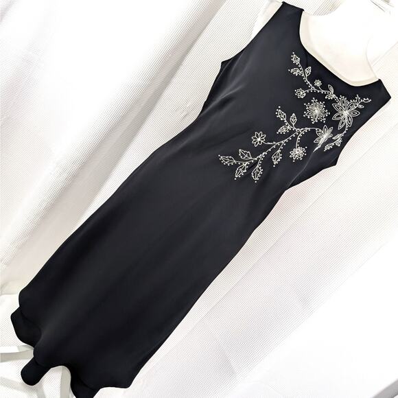SANDRA DARREN! LUXE BLACK ANKLE LENGTH, BEADED & EMBROIDERED FLORAL DRESS! SZ XL - Picture 1 of 11